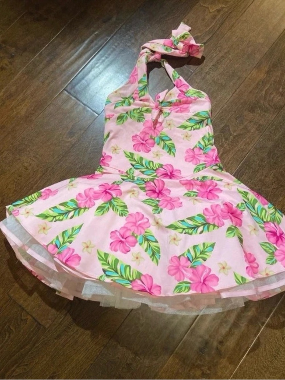 Vintage Hollywood Babe halter Hawaiian flowers dance pageant dress SZ 6x